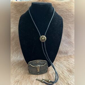Vintage Western Bolo Tie with Bull belt buckle